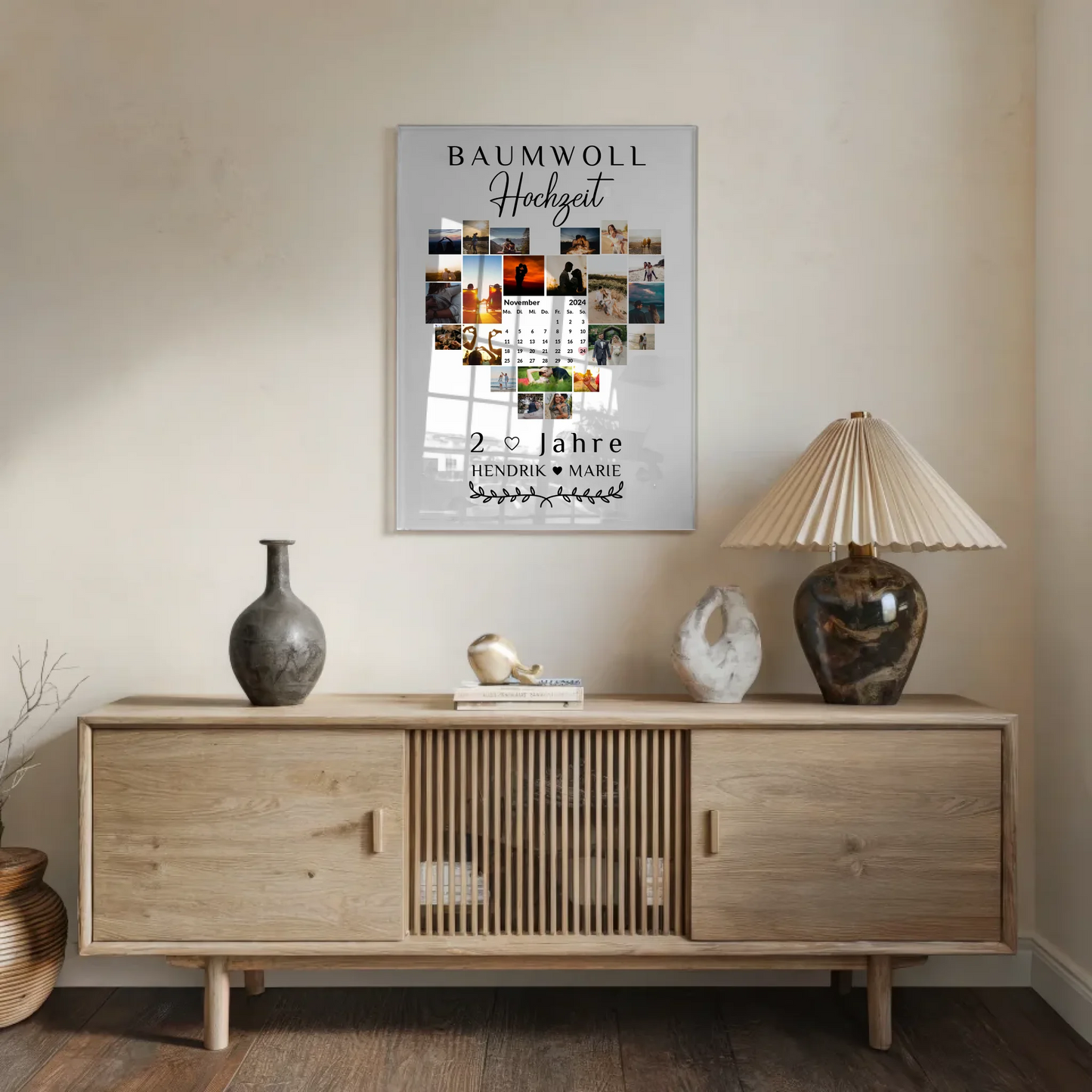 Acrylglas Bild Kalender 2. Hochzeitstag Geschenk Baumwollhochzeit