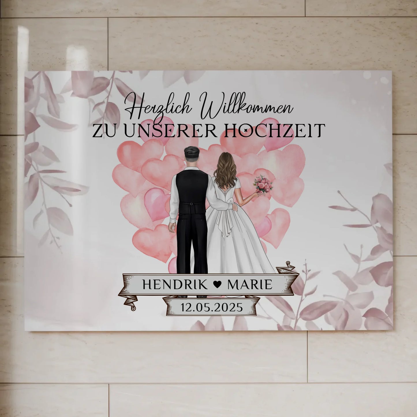 Willkommensschild Hochzeit Herz Ballons Fotoboard Geschenk