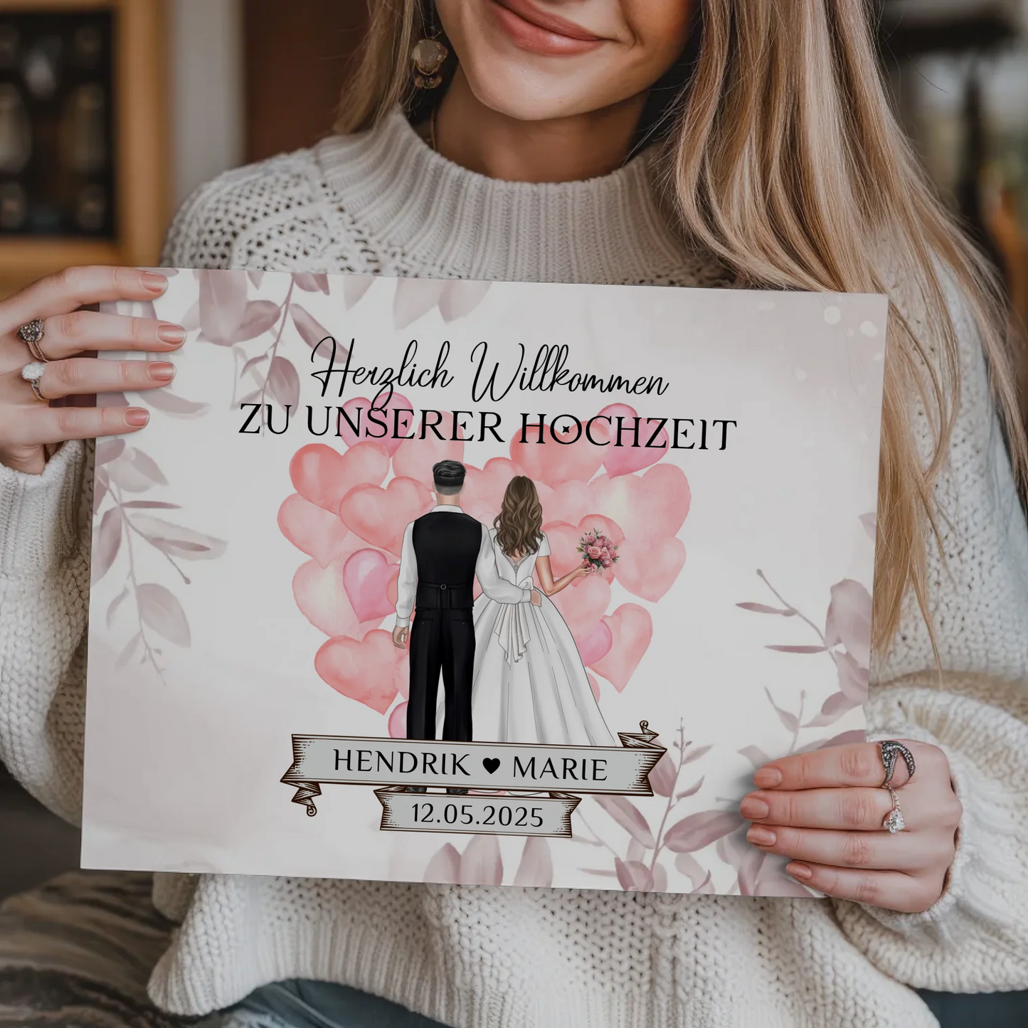 Willkommensschild Hochzeit Herz Ballons Fotoboard Geschenk