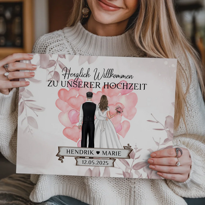 Willkommensschild Hochzeit Herz Ballons Fotoboard Geschenk