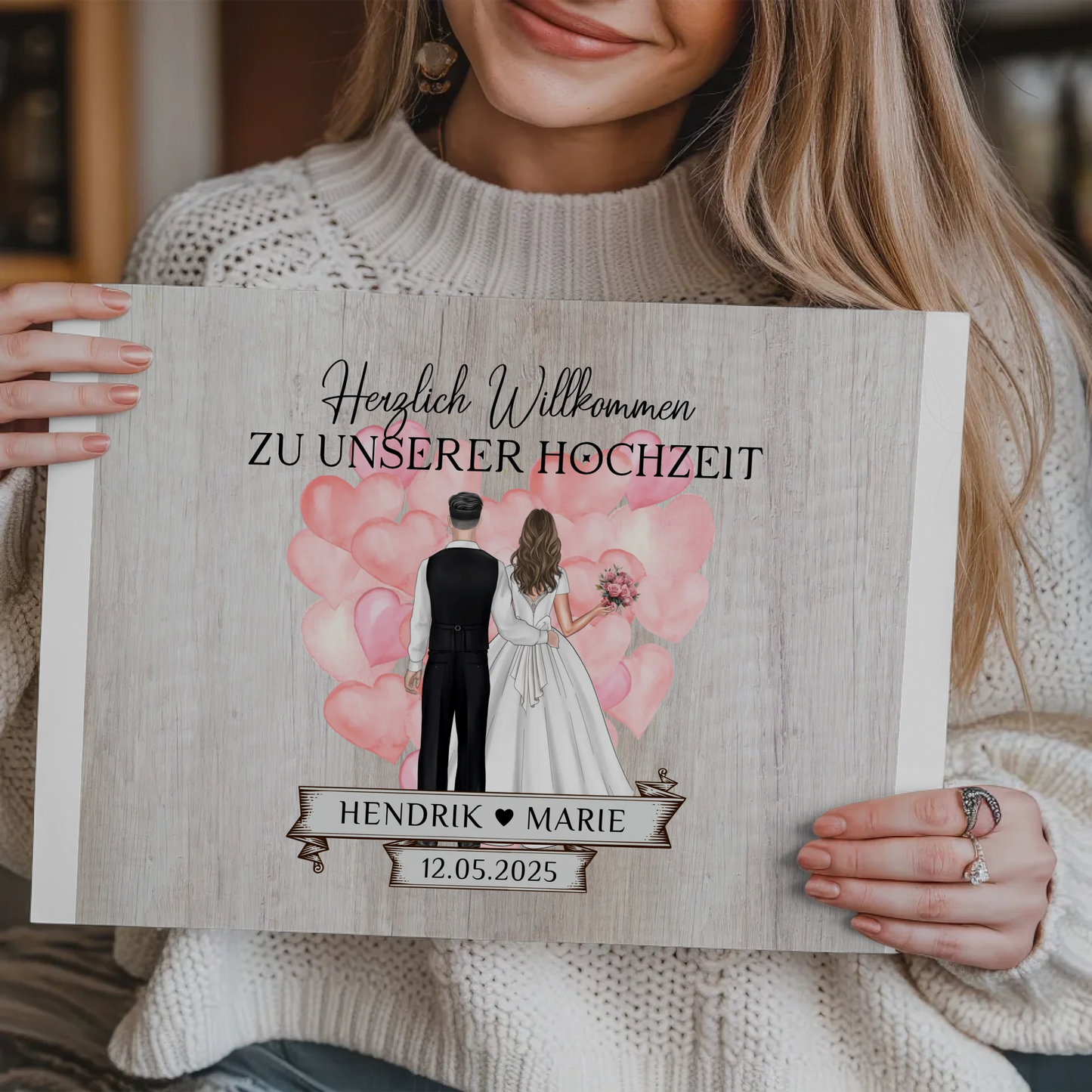 Hochzeit Willkommensschild Holz Stil Fotoboard Design