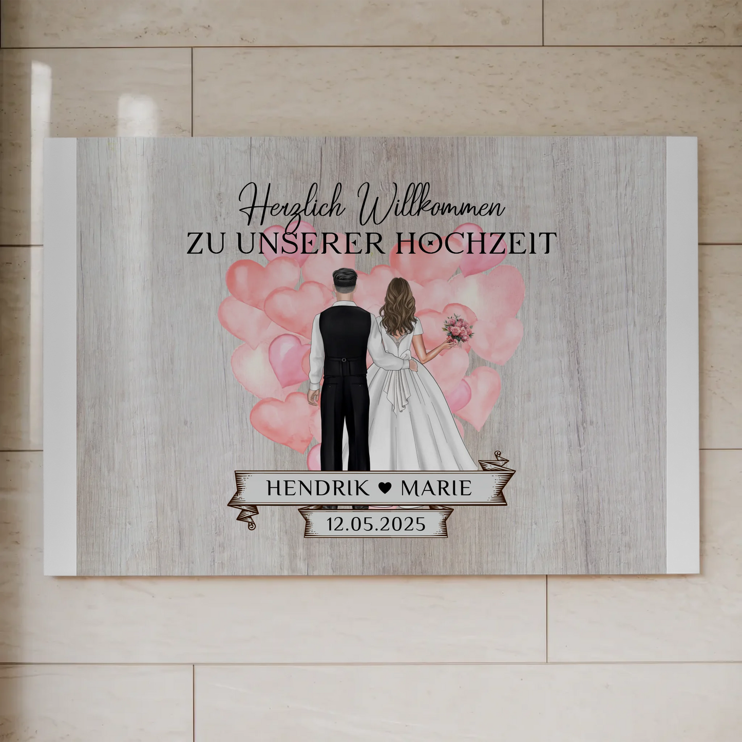 Hochzeit Willkommensschild Holz Stil Fotoboard Design