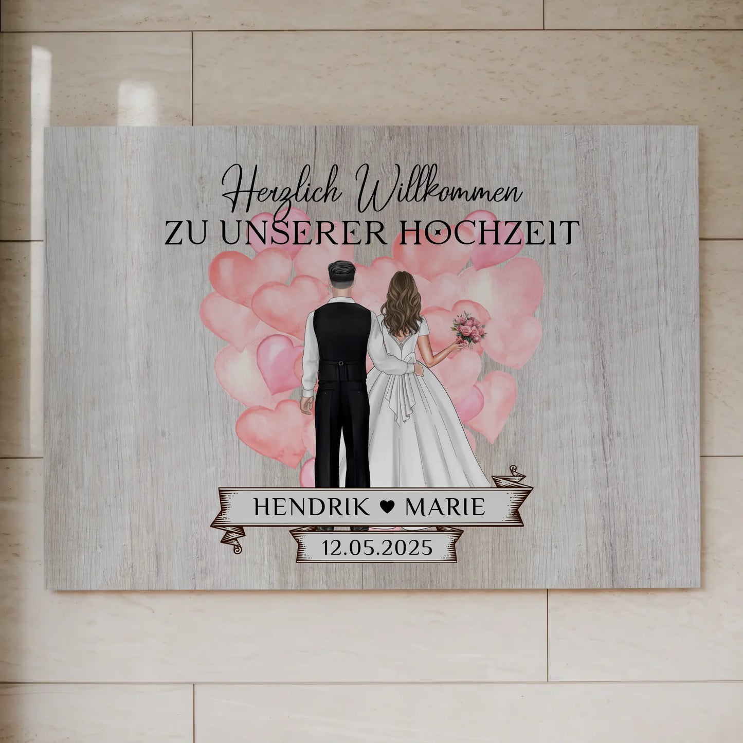 Hochzeit Willkommensschild Holz Stil Fotoboard Design