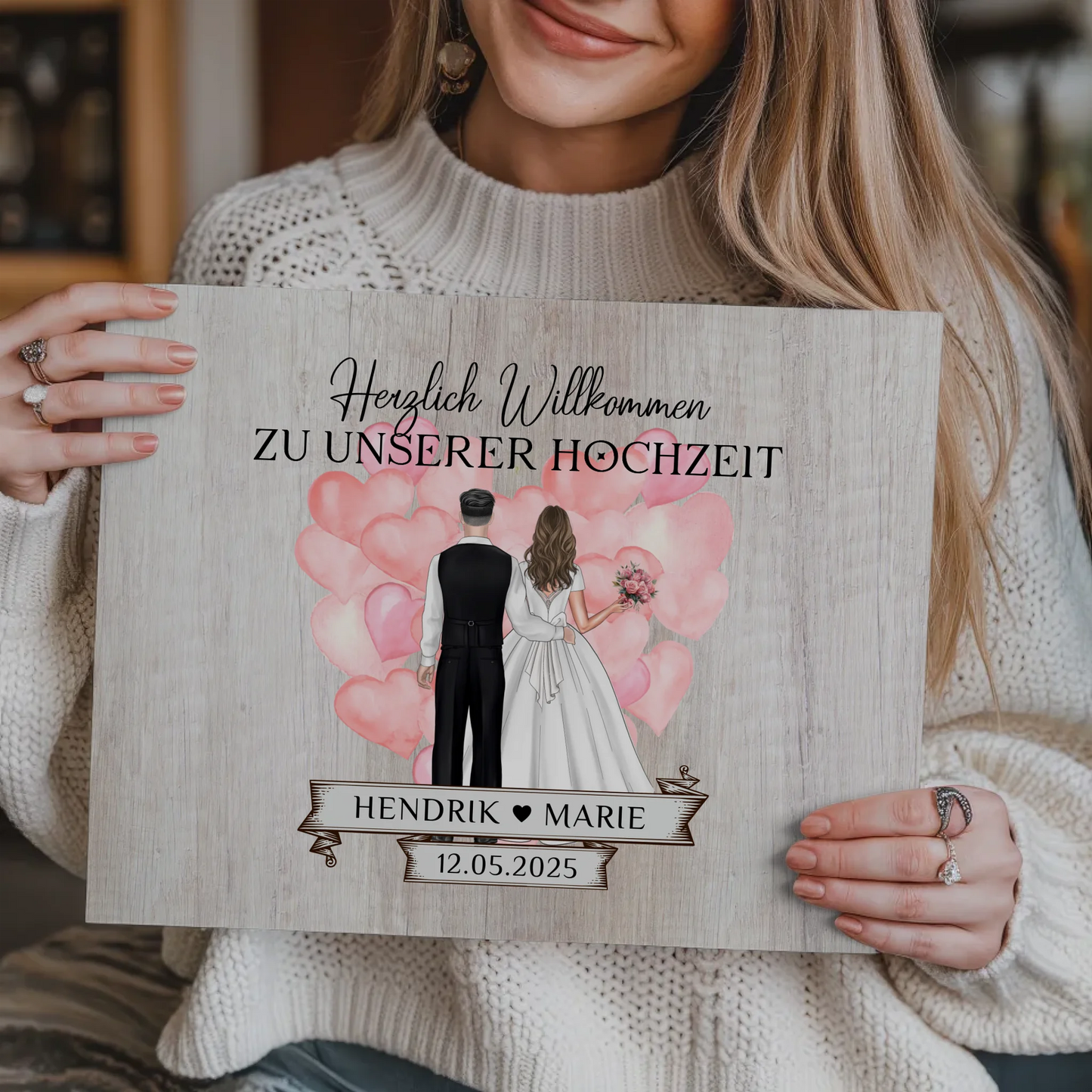 Hochzeit Willkommensschild Holz Stil Fotoboard Design