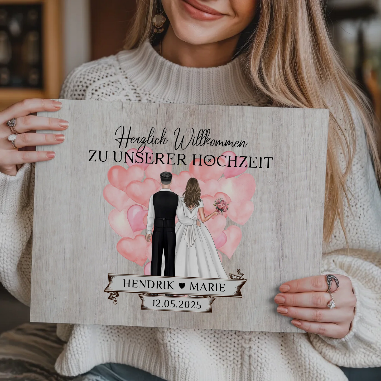 Hochzeit Willkommensschild Holz Stil Fotoboard Design