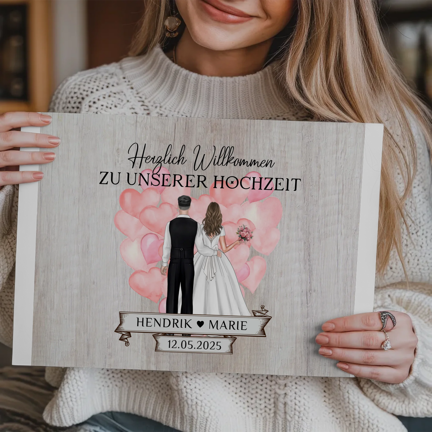 Hochzeit Willkommensschild Holz Stil Fotoboard Design