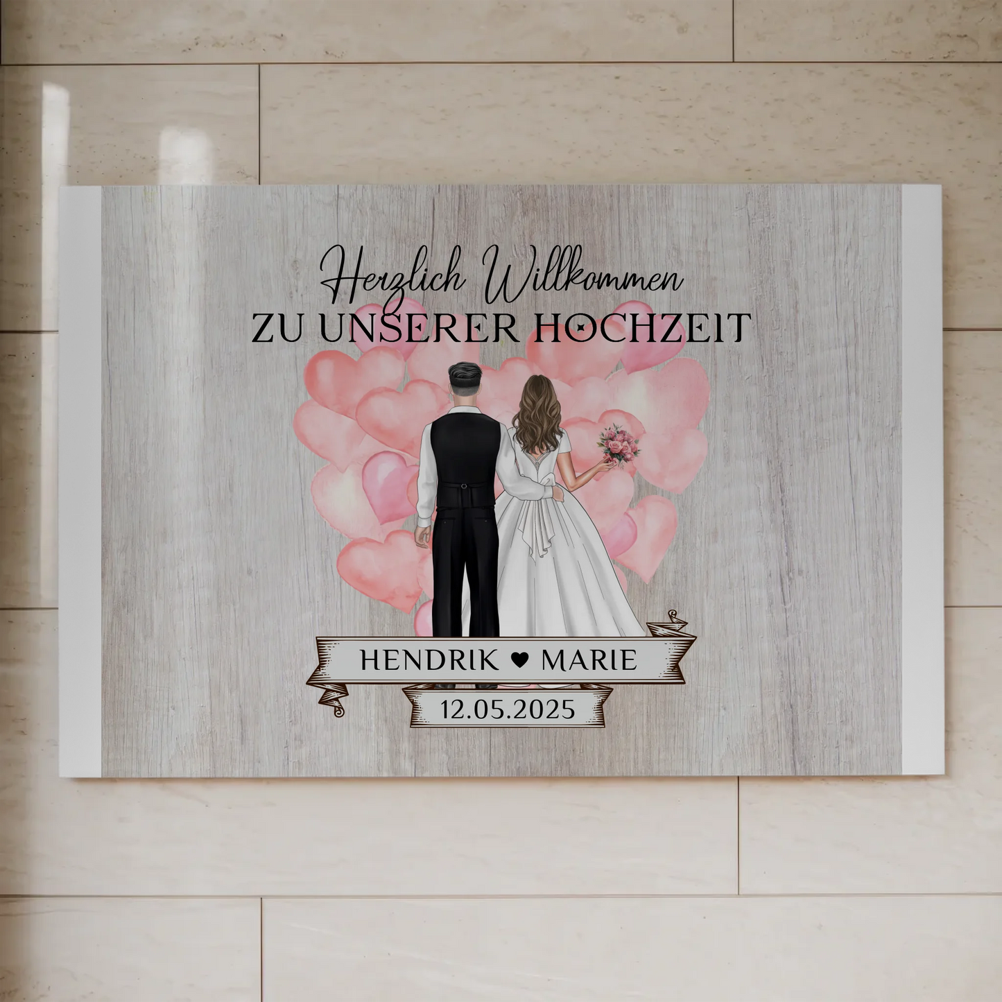 Hochzeit Willkommensschild Holz Stil Fotoboard Design