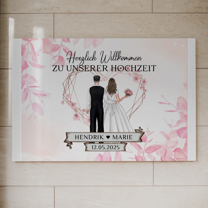 Willkommens Fotoboard Hochzeit Rosa Floral mit Namen