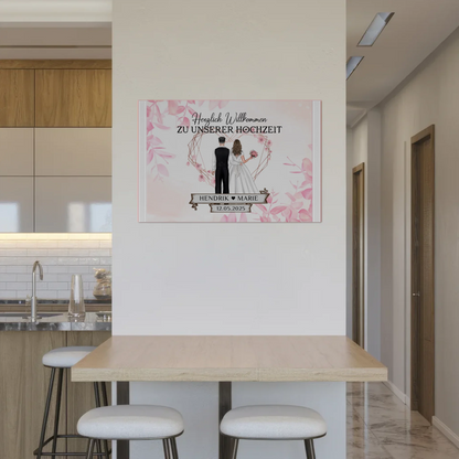 Willkommens Fotoboard Hochzeit Rosa Floral mit Namen