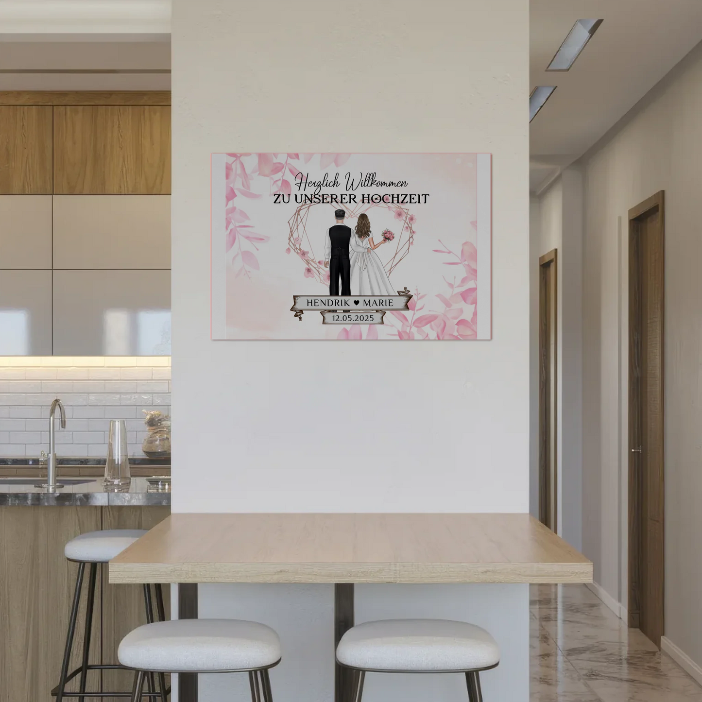 Willkommens Fotoboard Hochzeit Rosa Floral mit Namen