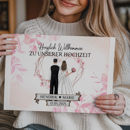 Willkommens Fotoboard Hochzeit Rosa Floral mit Namen