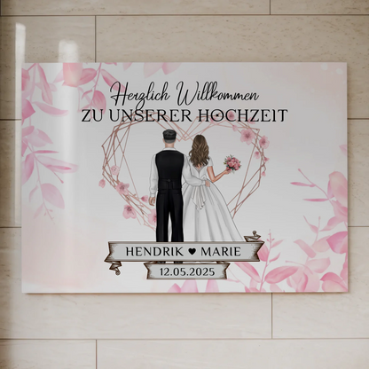Willkommens Fotoboard Hochzeit Rosa Floral mit Namen
