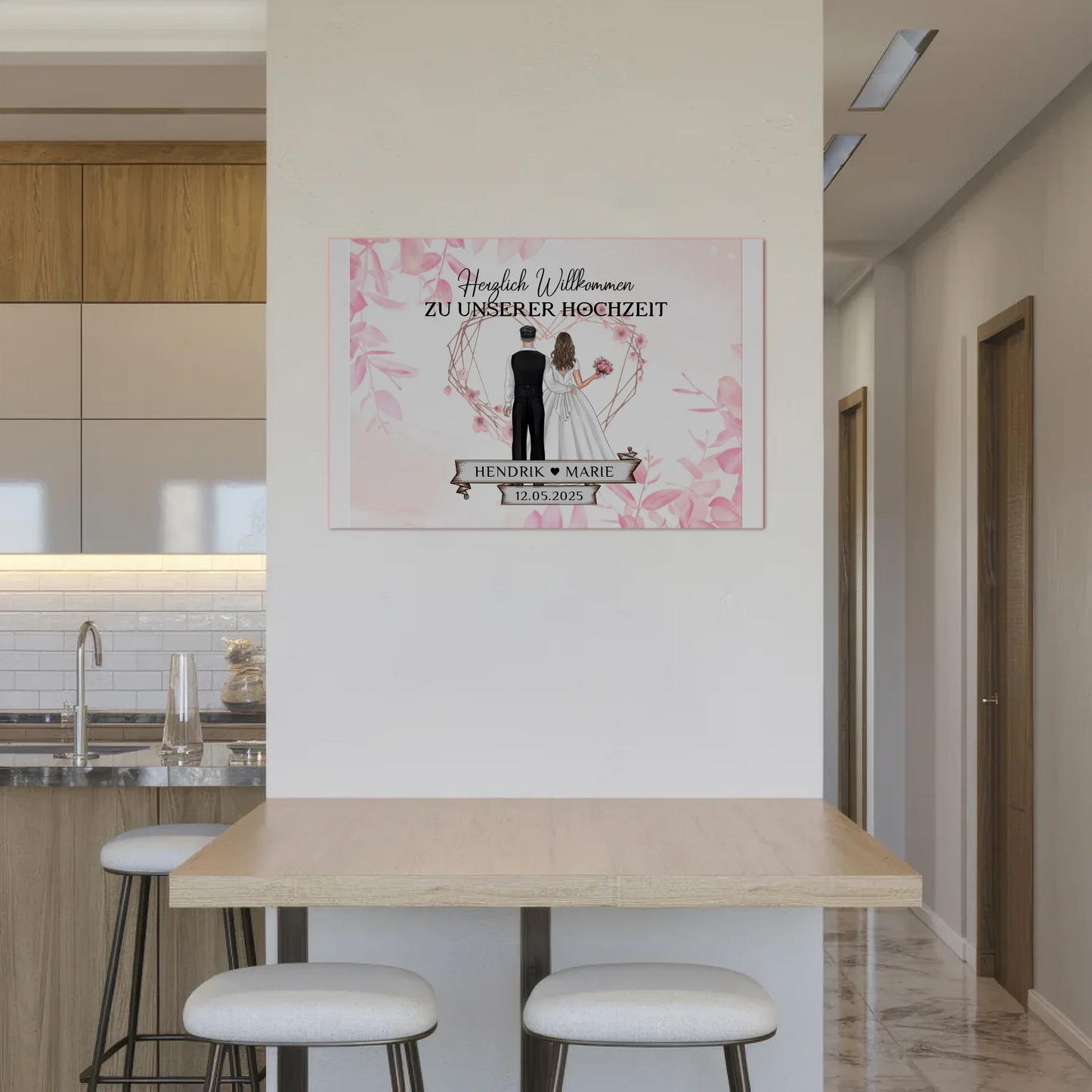 Willkommens Fotoboard Hochzeit Rosa Floral mit Namen