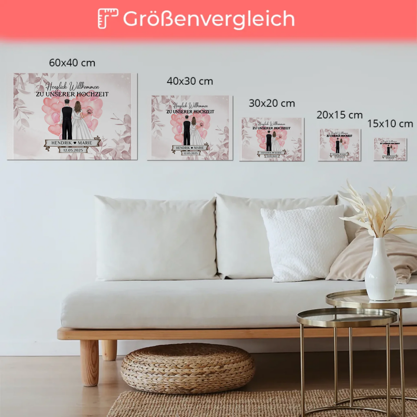 Willkommensschild Hochzeit Herz Ballons Fotoboard Geschenk
