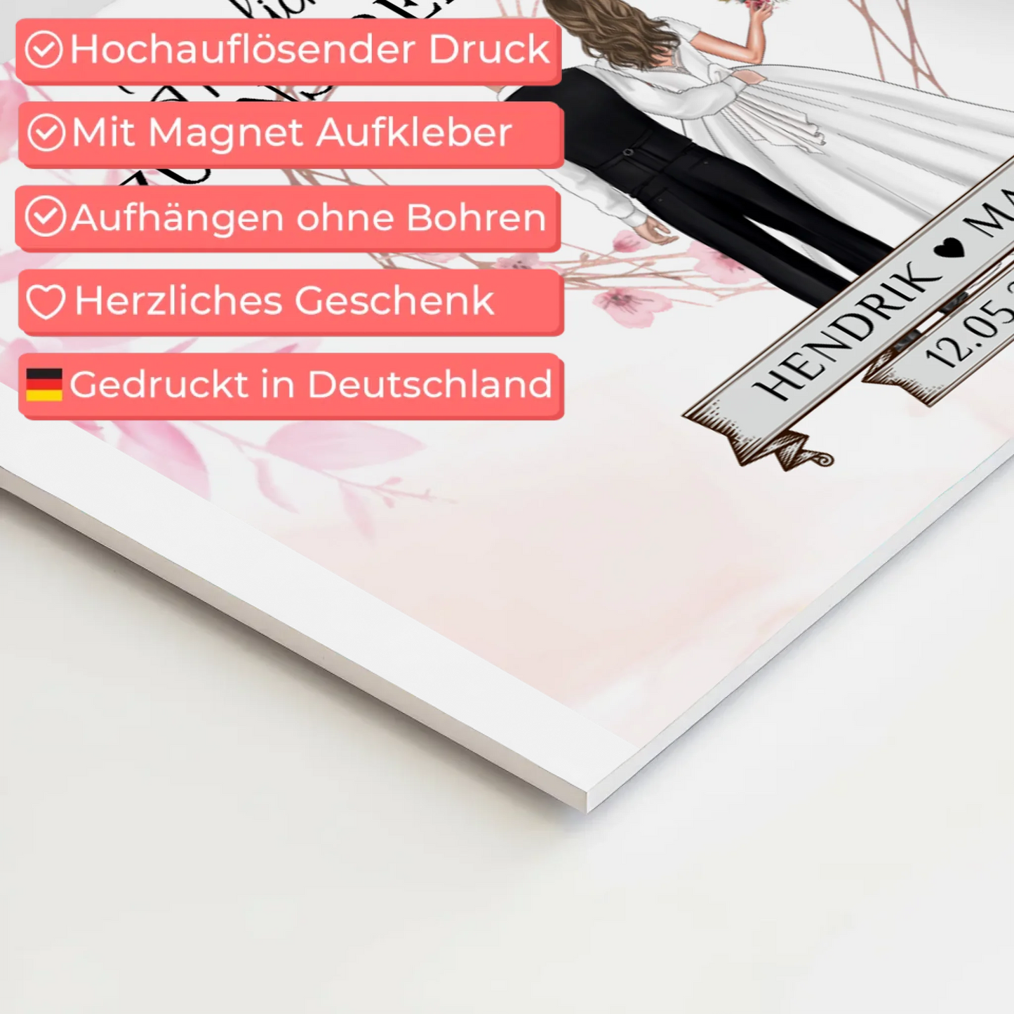 Willkommens Fotoboard Hochzeit Rosa Floral mit Namen