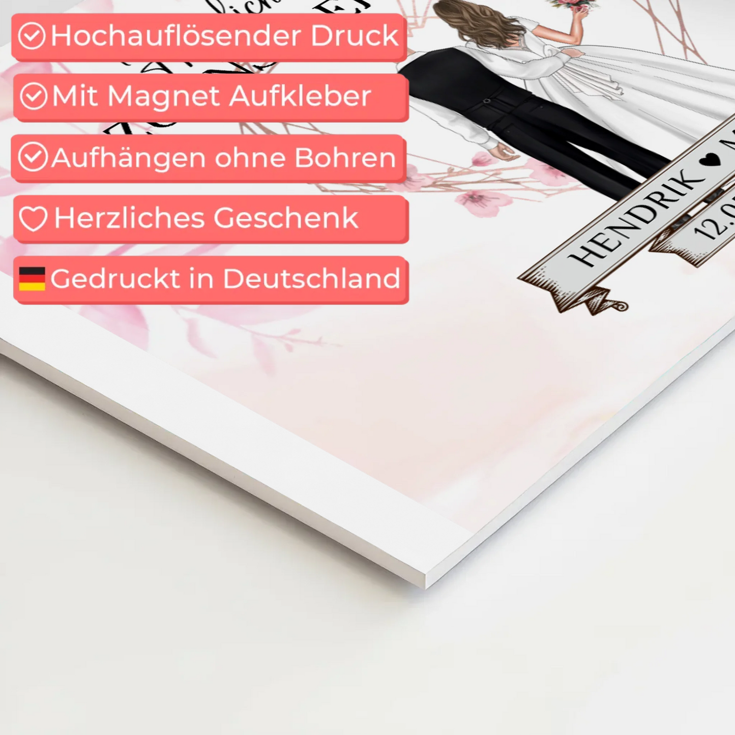 Willkommens Fotoboard Hochzeit Rosa Floral mit Namen