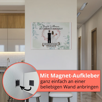 Hochzeit Willkommensschild Herz Rose Fotoboard Design