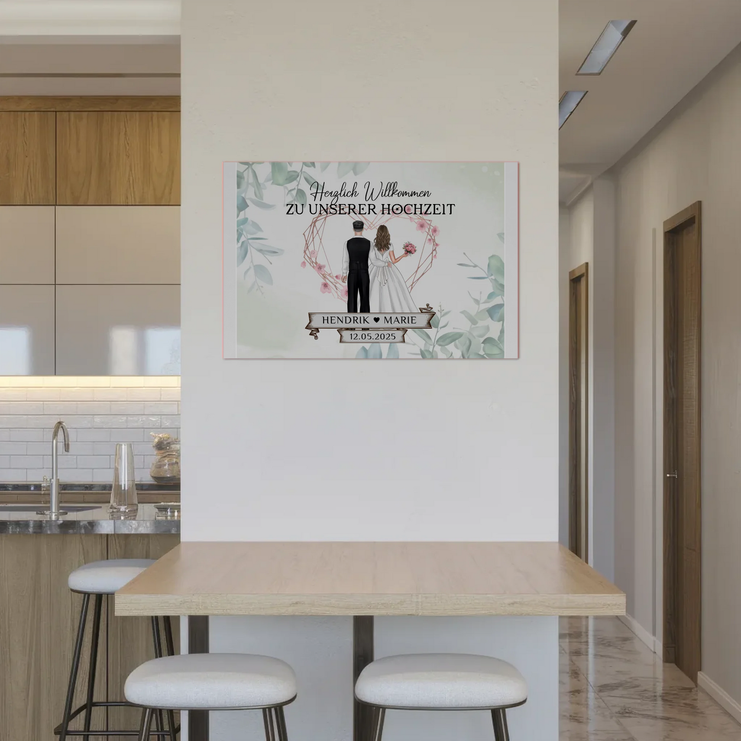Hochzeit Willkommensschild Herz Rose Fotoboard Design
