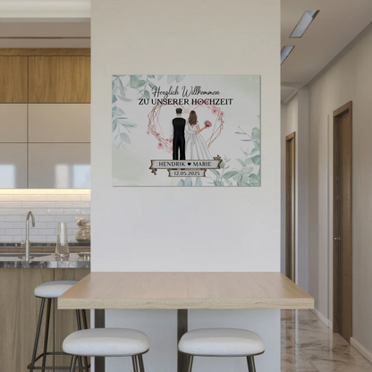 Hochzeit Willkommensschild Herz Rose Fotoboard Design