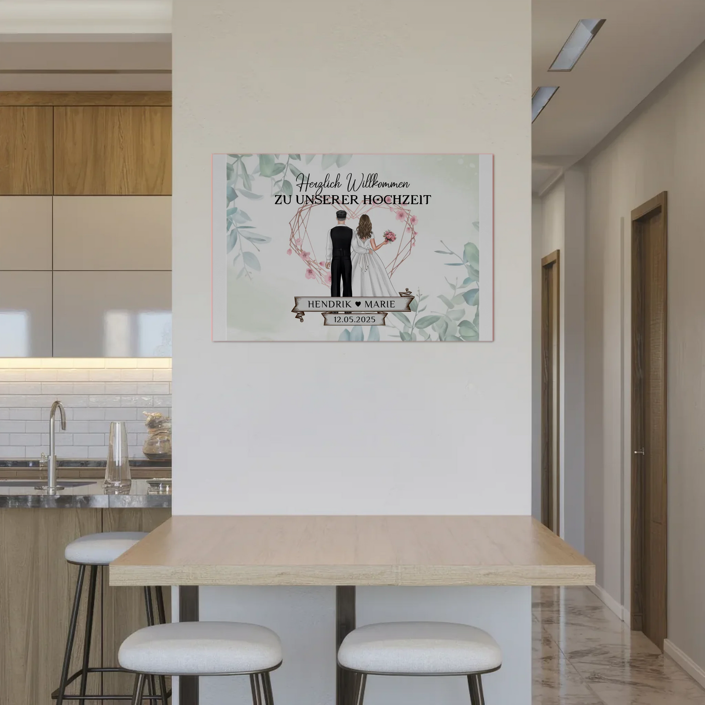 Hochzeit Willkommensschild Herz Rose Fotoboard Design