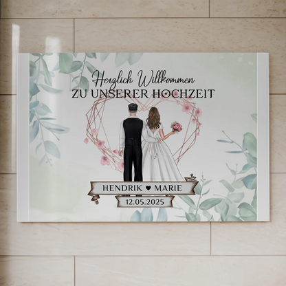 Hochzeit Willkommensschild Herz Rose Fotoboard Design