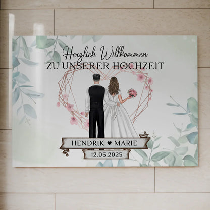 Hochzeit Willkommensschild Herz Rose Fotoboard Design