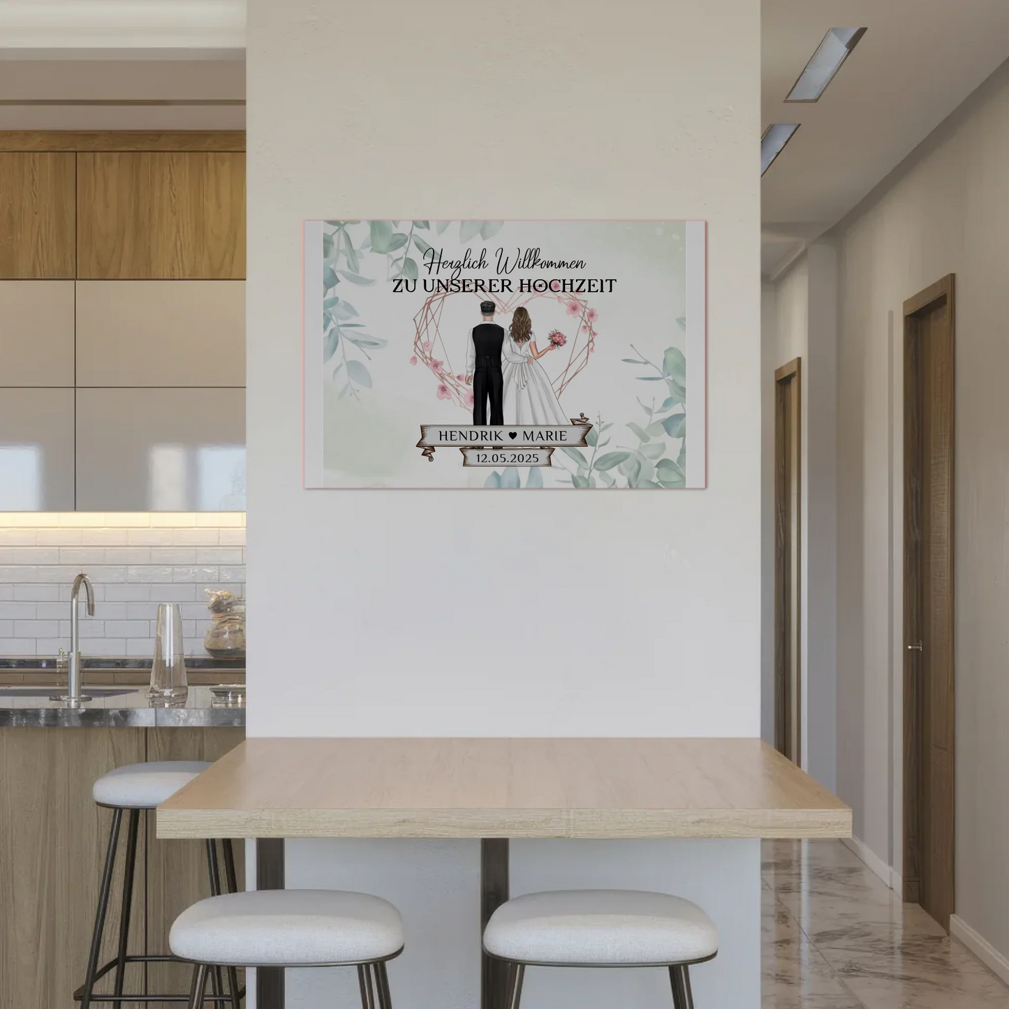 Hochzeit Willkommensschild Herz Rose Fotoboard Design