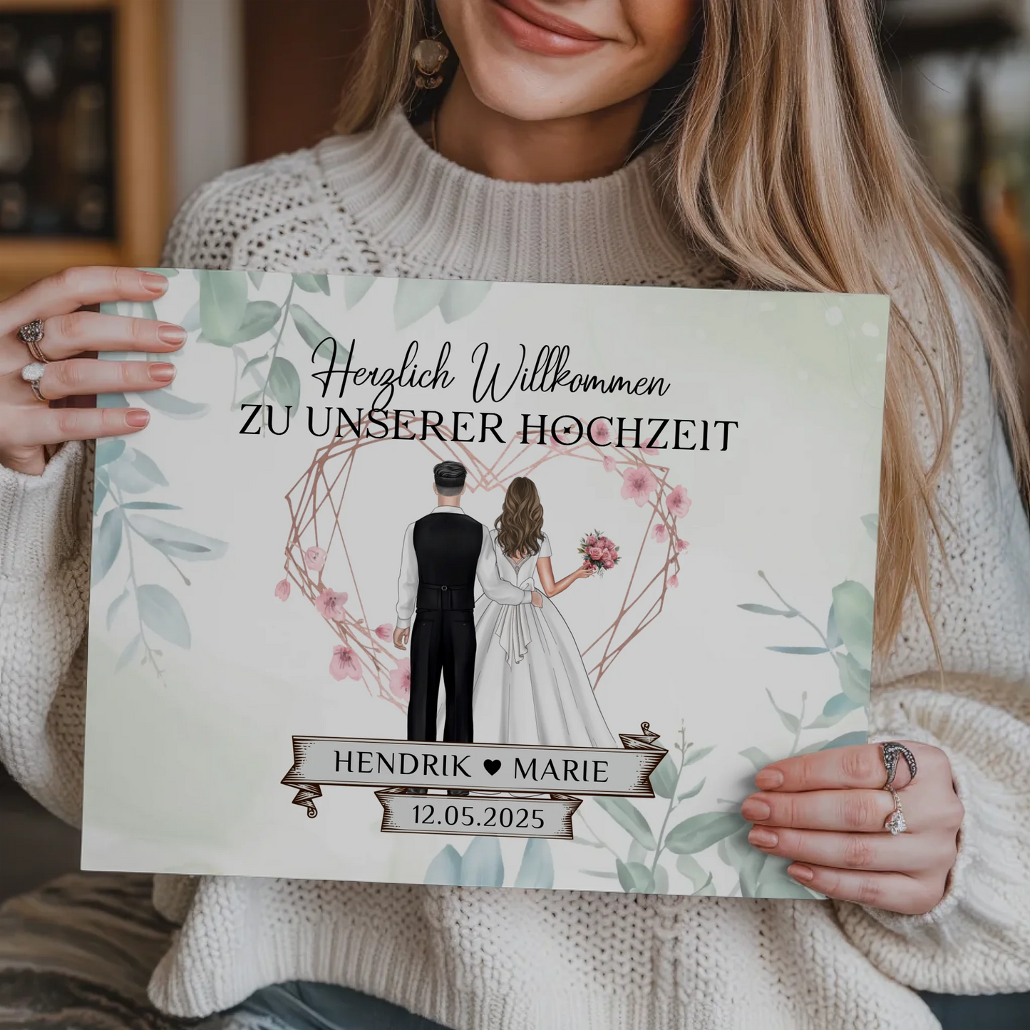 Hochzeit Willkommensschild Herz Rose Fotoboard Design