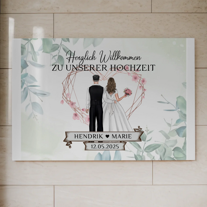Hochzeit Willkommensschild Herz Rose Fotoboard Design