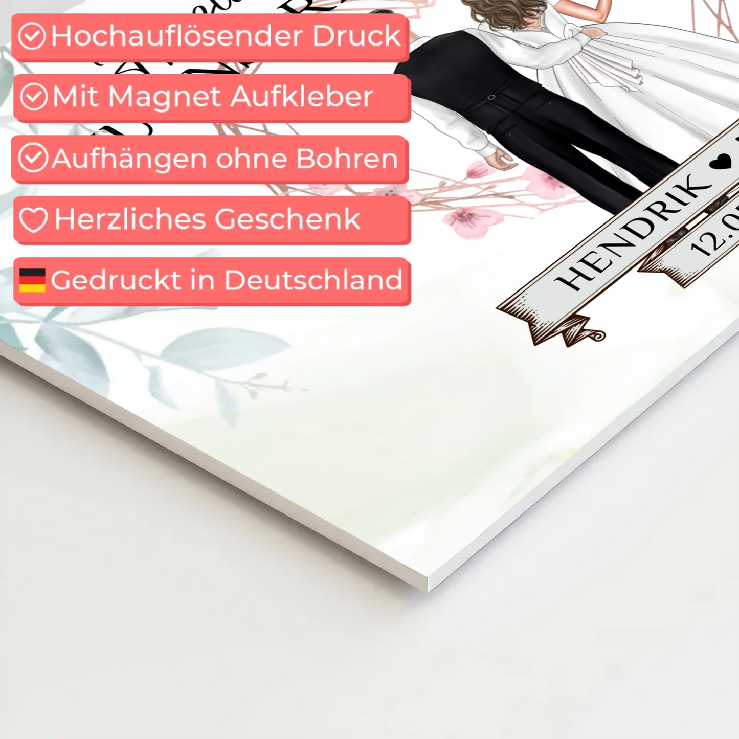 Hochzeit Willkommensschild Herz Rose Fotoboard Design