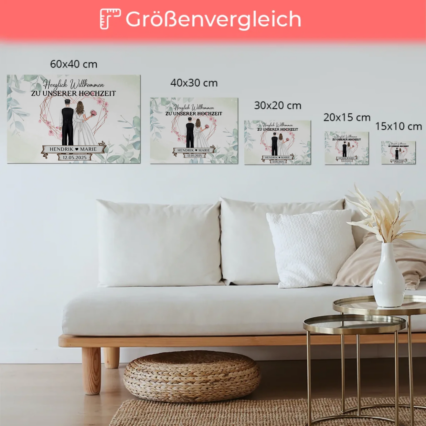 Hochzeit Willkommensschild Herz Rose Fotoboard Design