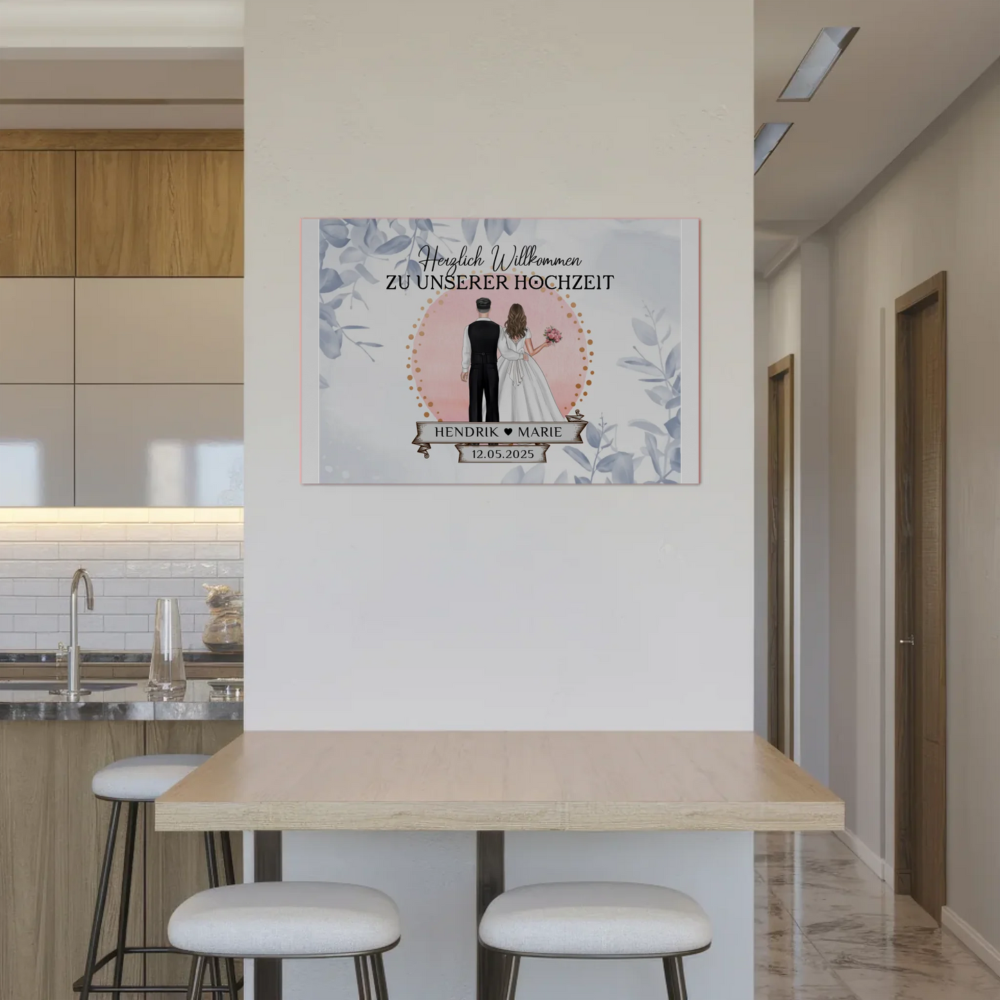 Willkommensschild Hochzeit Eucalyptus Blau Fotoboard