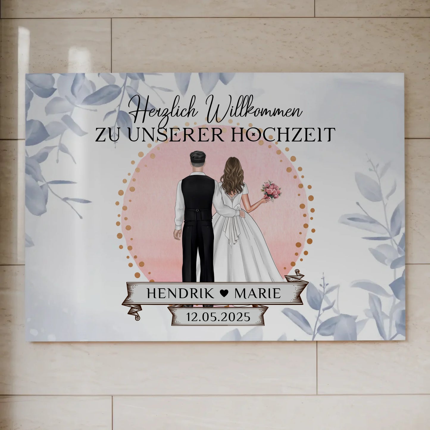 Willkommensschild Hochzeit Eucalyptus Blau Fotoboard