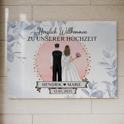 Willkommensschild Hochzeit Eucalyptus Blau Fotoboard