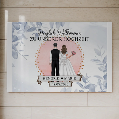 Willkommensschild Hochzeit Eucalyptus Blau Fotoboard