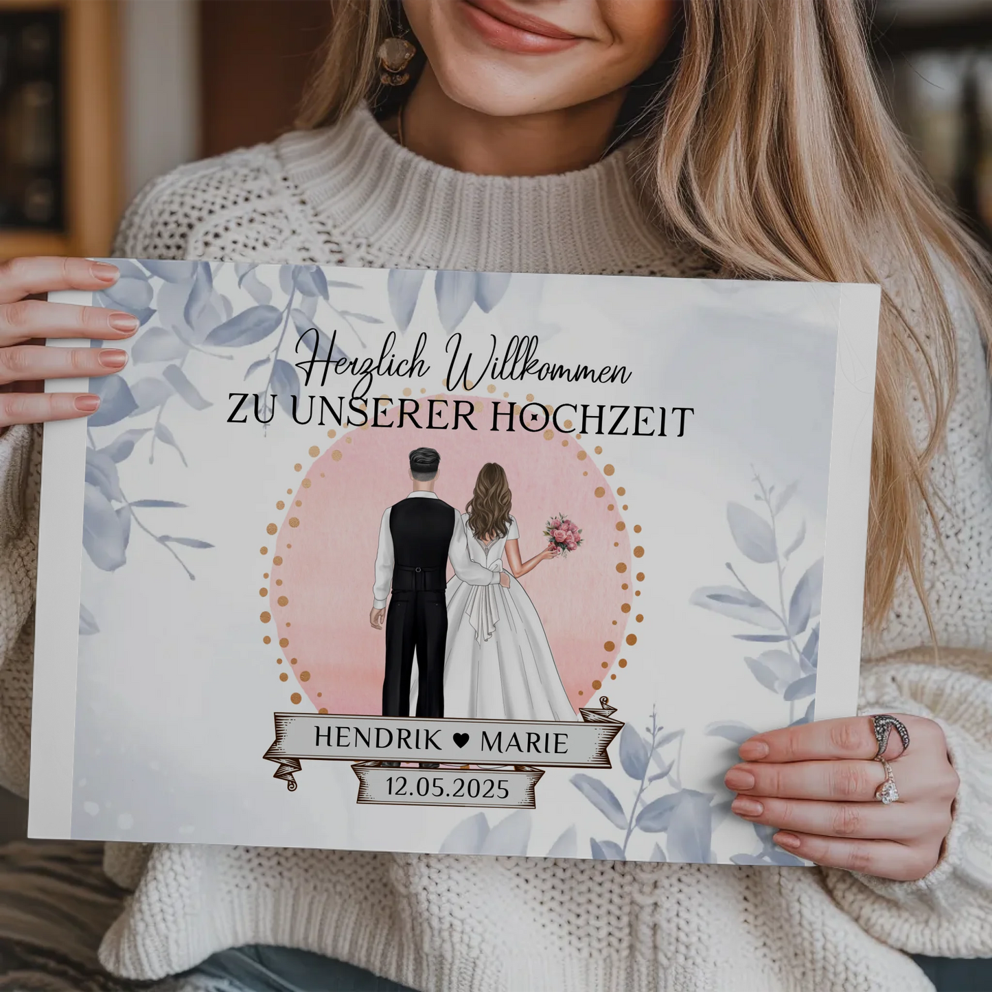 Willkommensschild Hochzeit Eucalyptus Blau Fotoboard