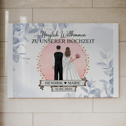Willkommensschild Hochzeit Eucalyptus Blau Fotoboard