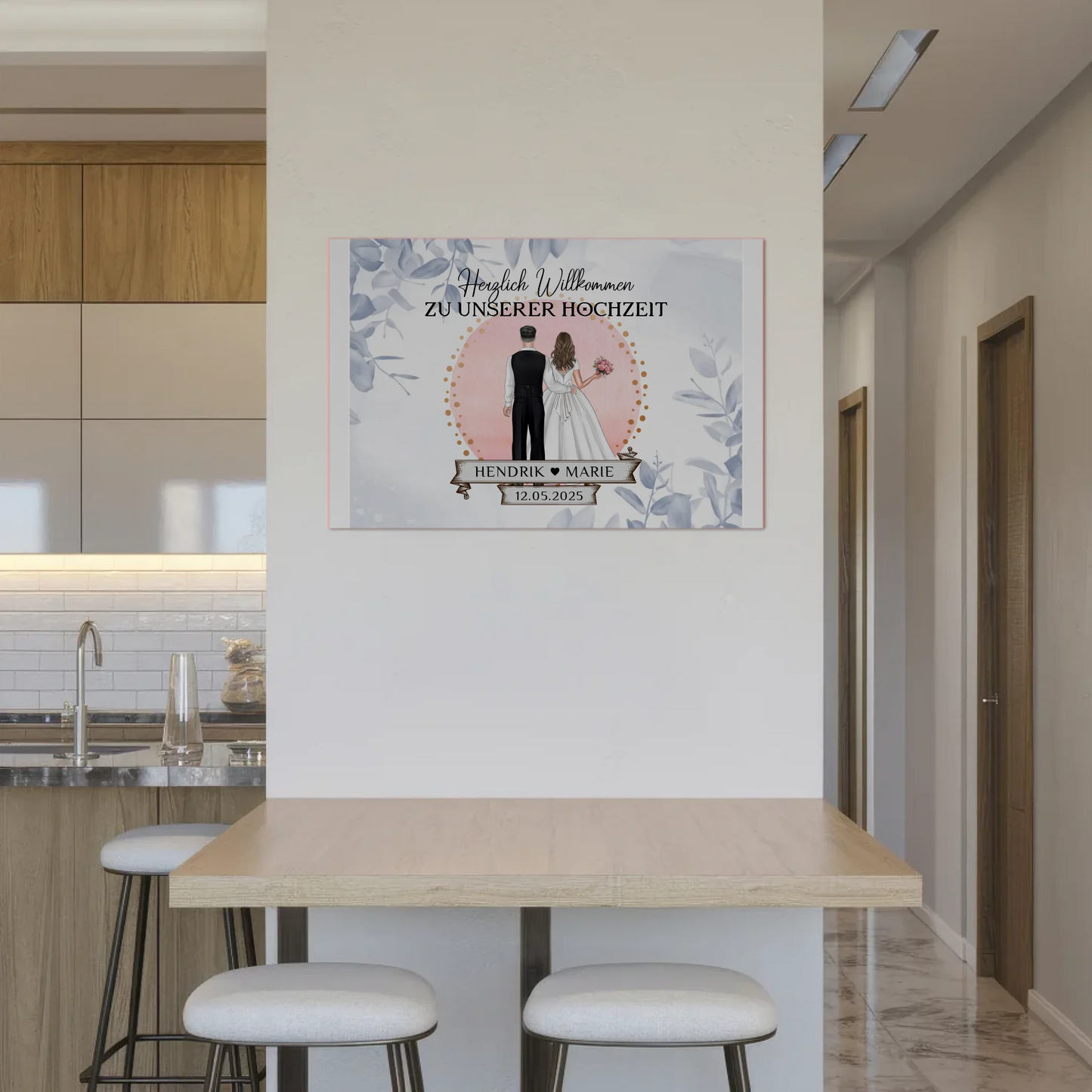 Willkommensschild Hochzeit Eucalyptus Blau Fotoboard