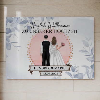 Willkommensschild Hochzeit Eucalyptus Blau Fotoboard