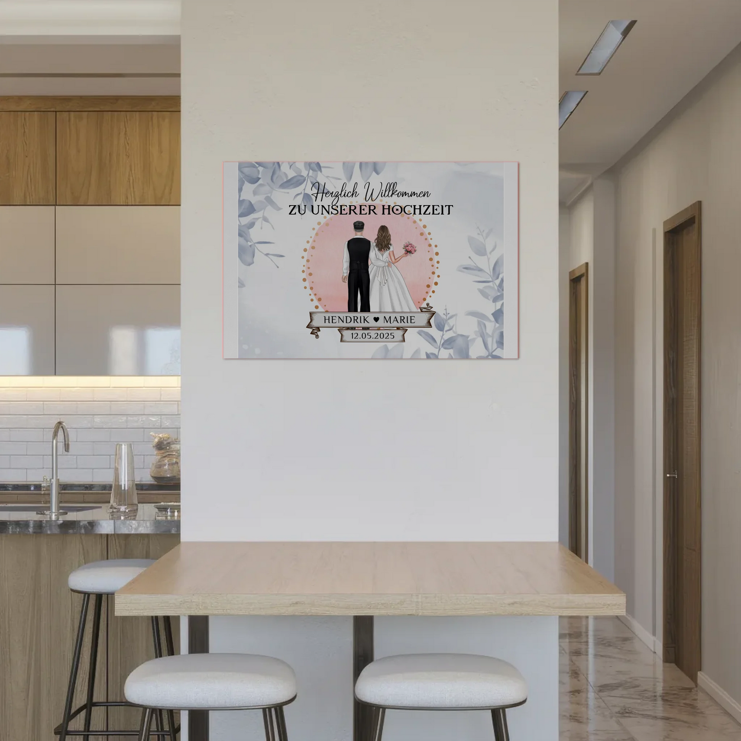 Willkommensschild Hochzeit Eucalyptus Blau Fotoboard