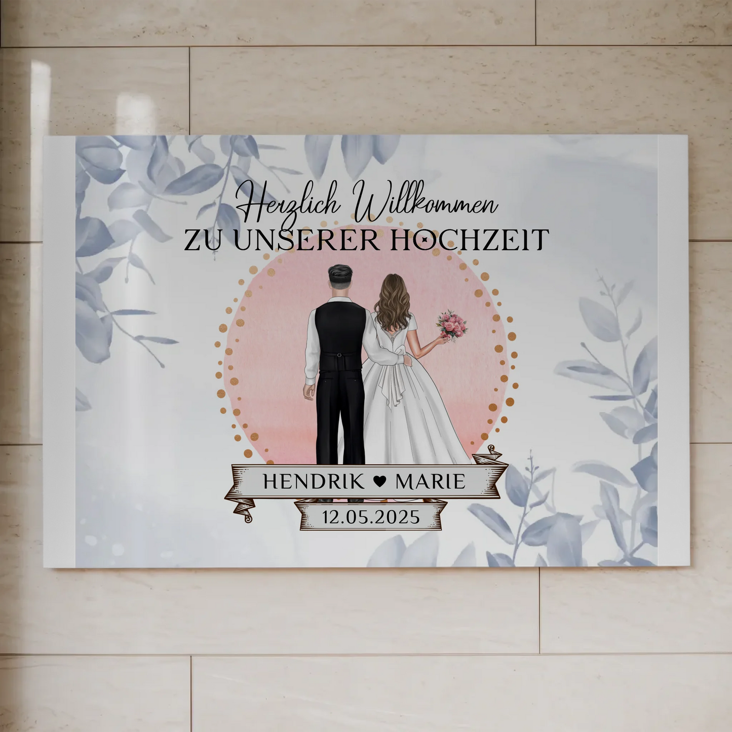 Willkommensschild Hochzeit Eucalyptus Blau Fotoboard