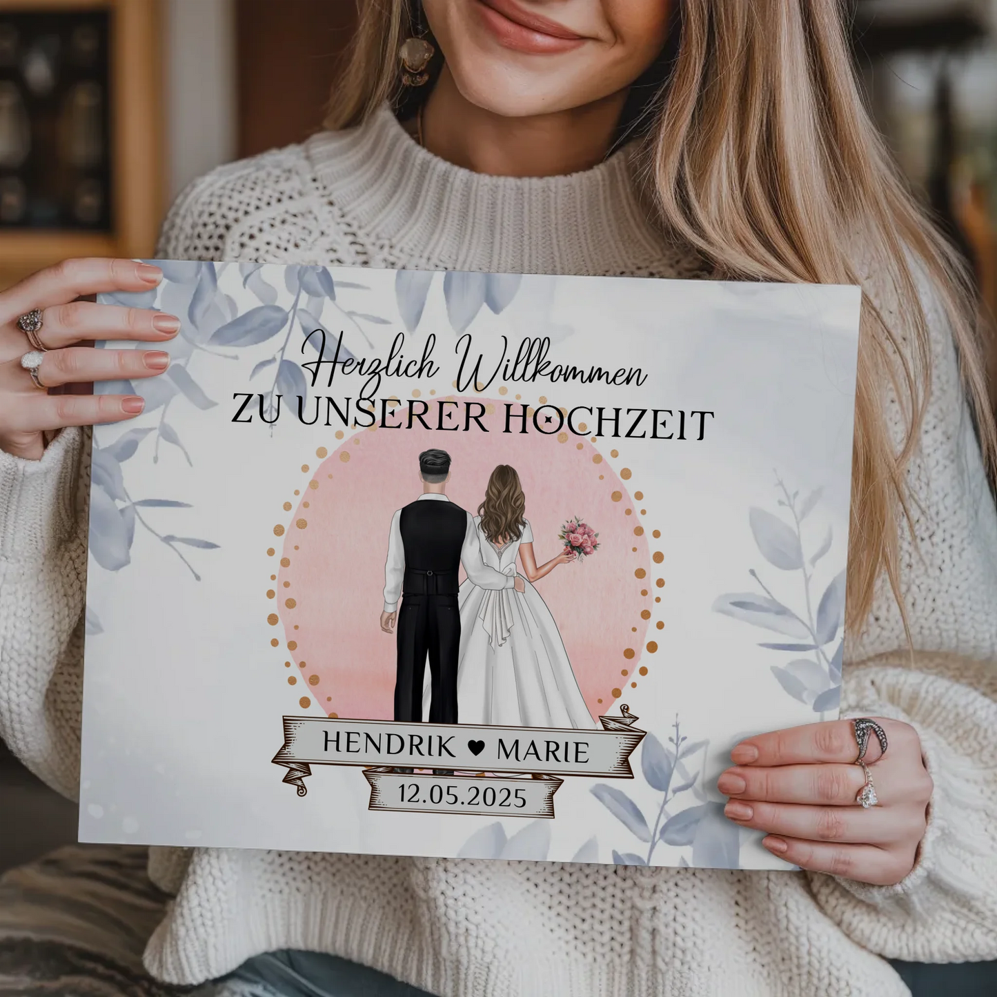 Willkommensschild Hochzeit Eucalyptus Blau Fotoboard