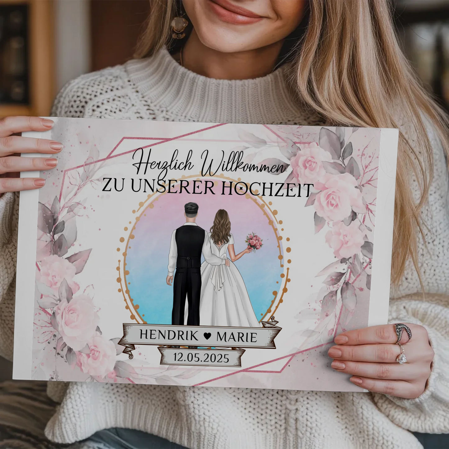 Floral Fotoboard Hochzeit Willkommensschild Personalisiert