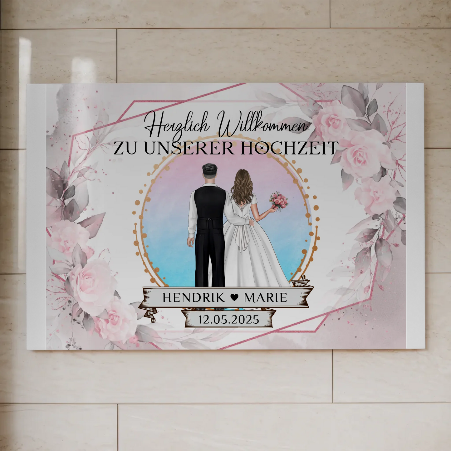 Floral Fotoboard Hochzeit Willkommensschild Personalisiert