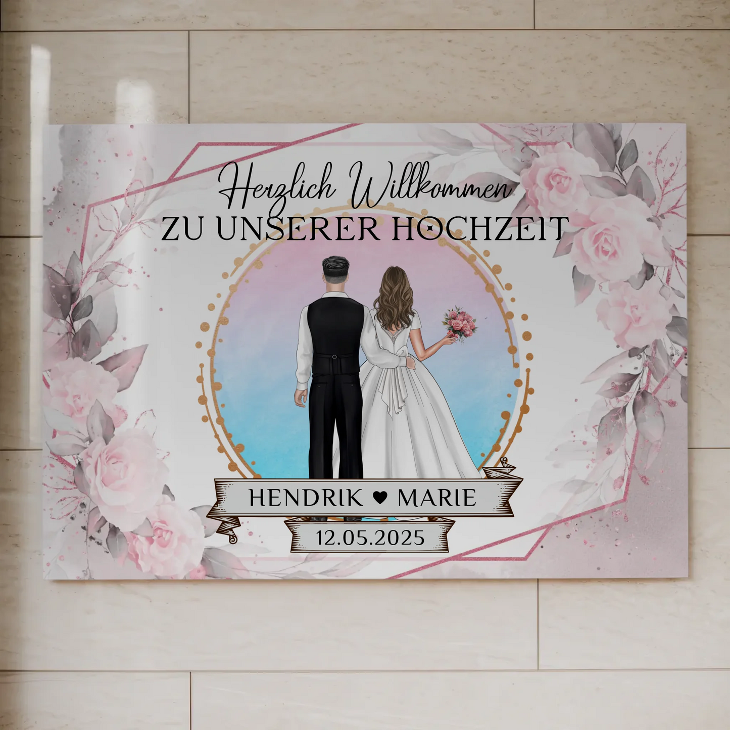 Floral Fotoboard Hochzeit Willkommensschild Personalisiert