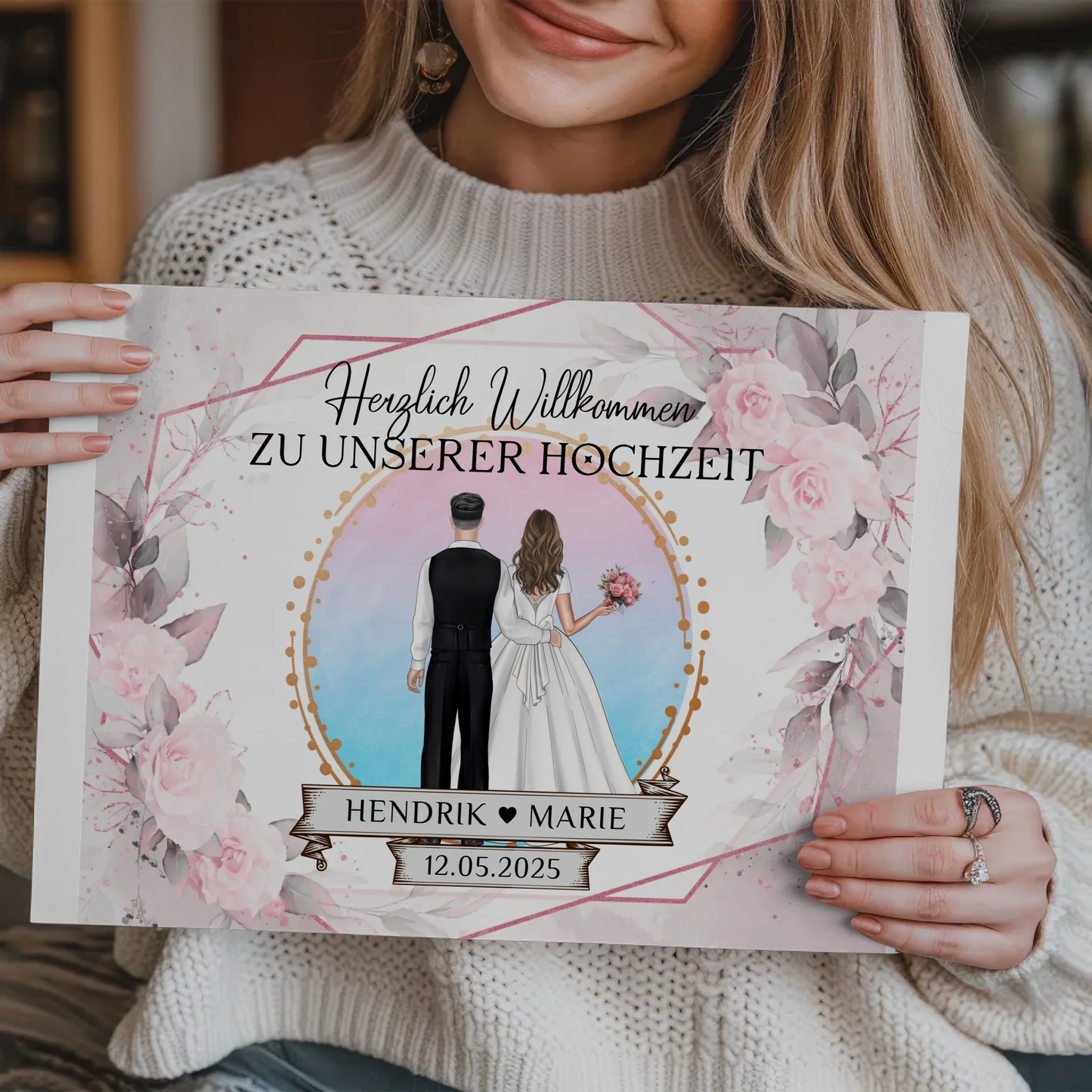 Floral Fotoboard Hochzeit Willkommensschild Personalisiert