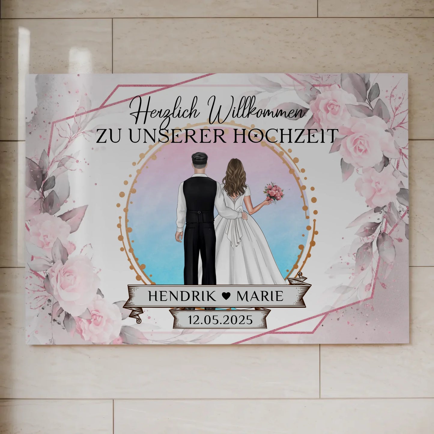 Floral Fotoboard Hochzeit Willkommensschild Personalisiert
