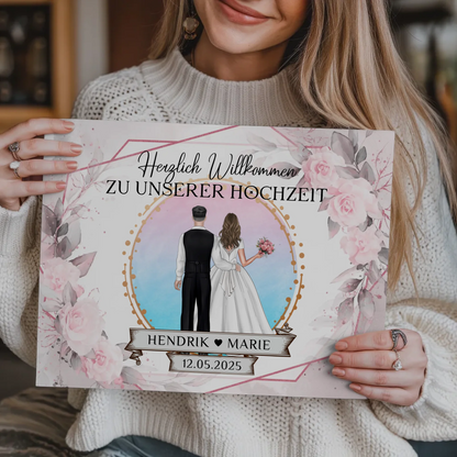 Floral Fotoboard Hochzeit Willkommensschild Personalisiert