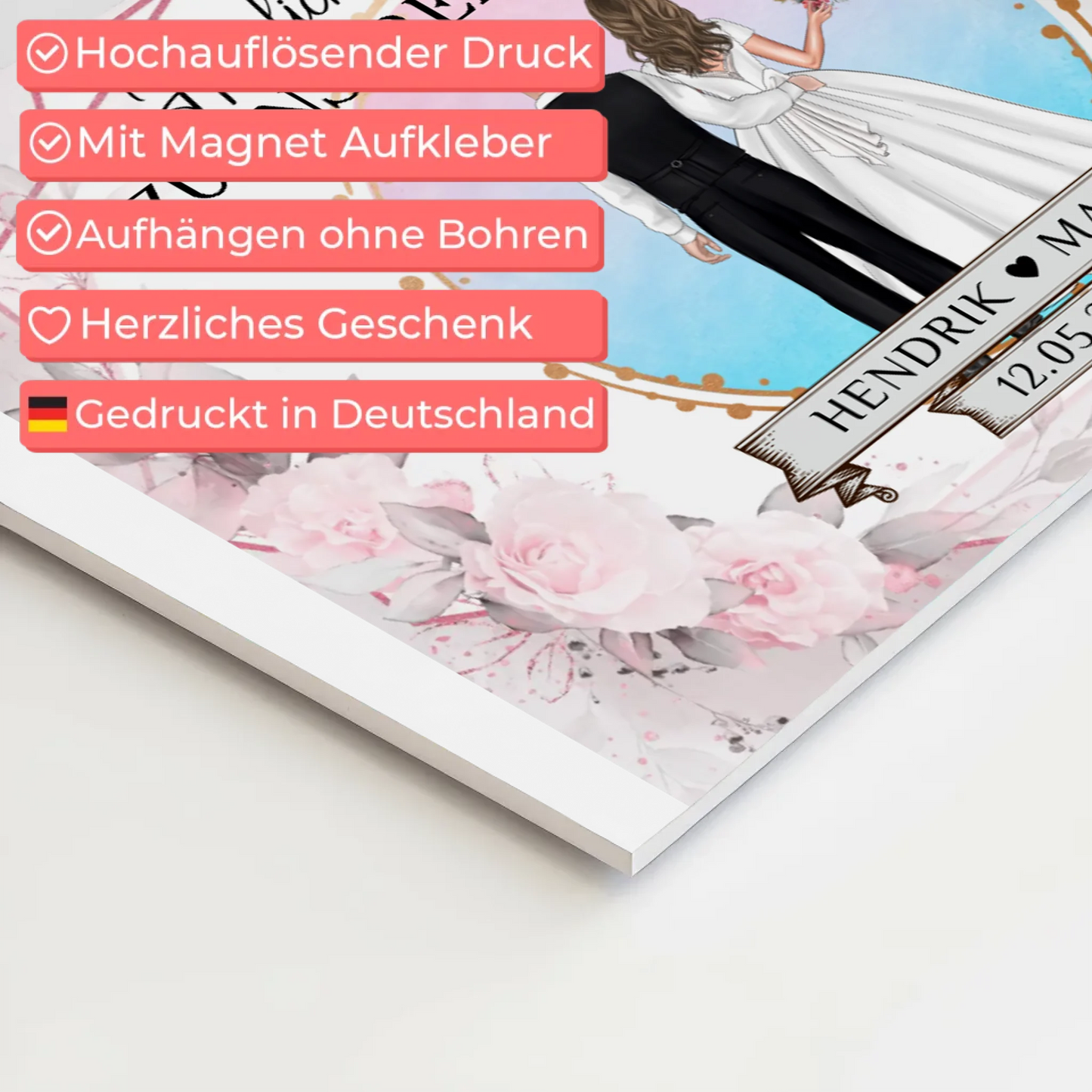 Floral Fotoboard Hochzeit Willkommensschild Personalisiert