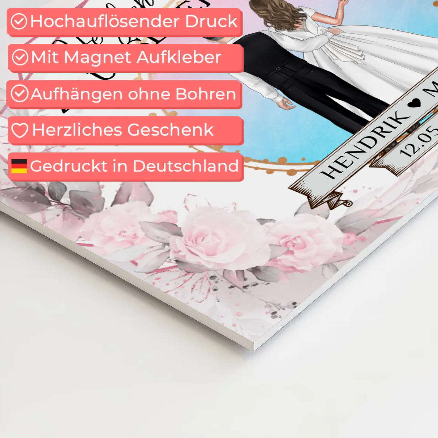 Floral Fotoboard Hochzeit Willkommensschild Personalisiert